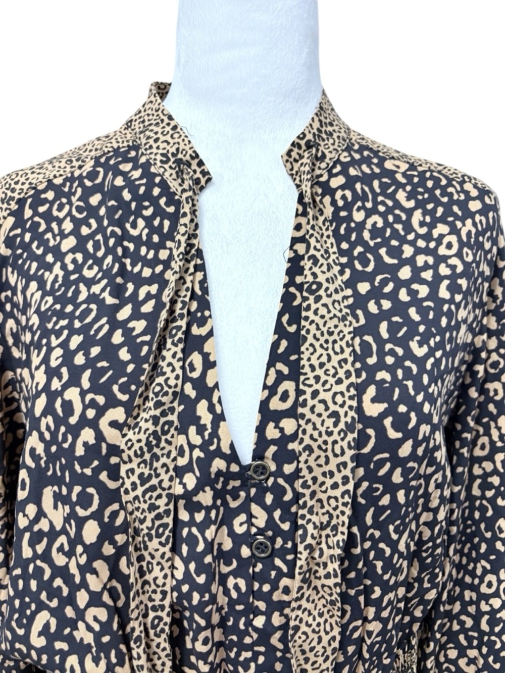 Zara Brown Leopard-Print Tie-Neck Mini Dress Sz Large - Picture 7 of 11